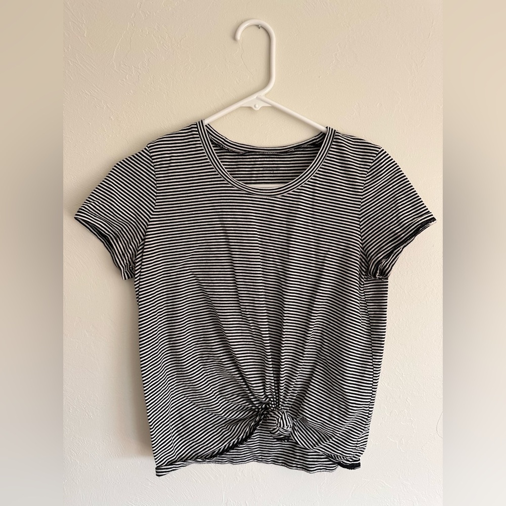 Madewell Black and White Striped Knot Tee